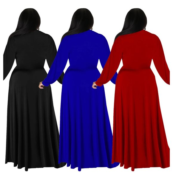Royal Blue Lace-Up Long Sleeve Top + Swing Skirt Two Piece Set - Picture 3 of 4